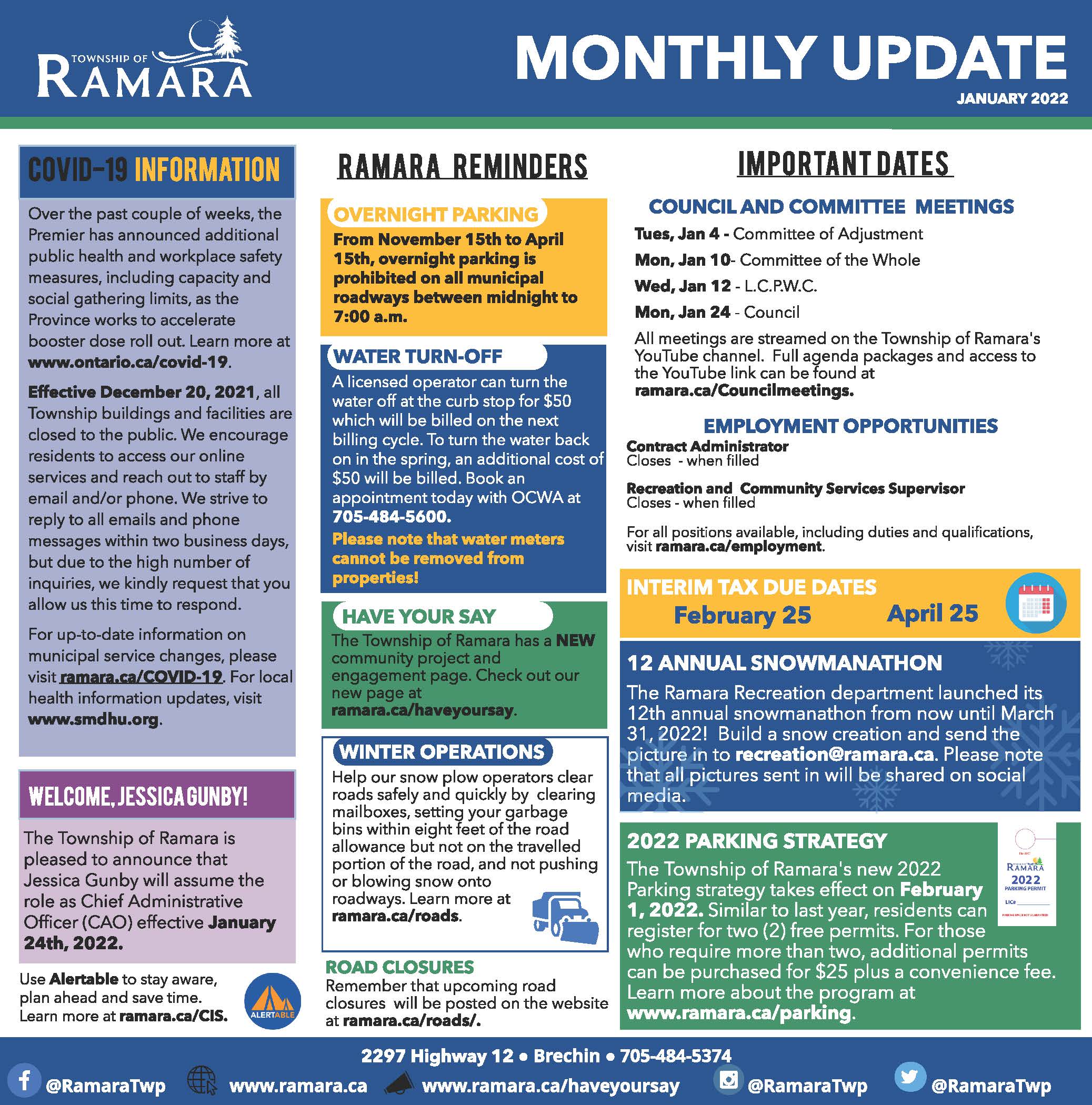 January edition of the Ramara Bulletin that lists all the news and important updates for Ramara Township. 