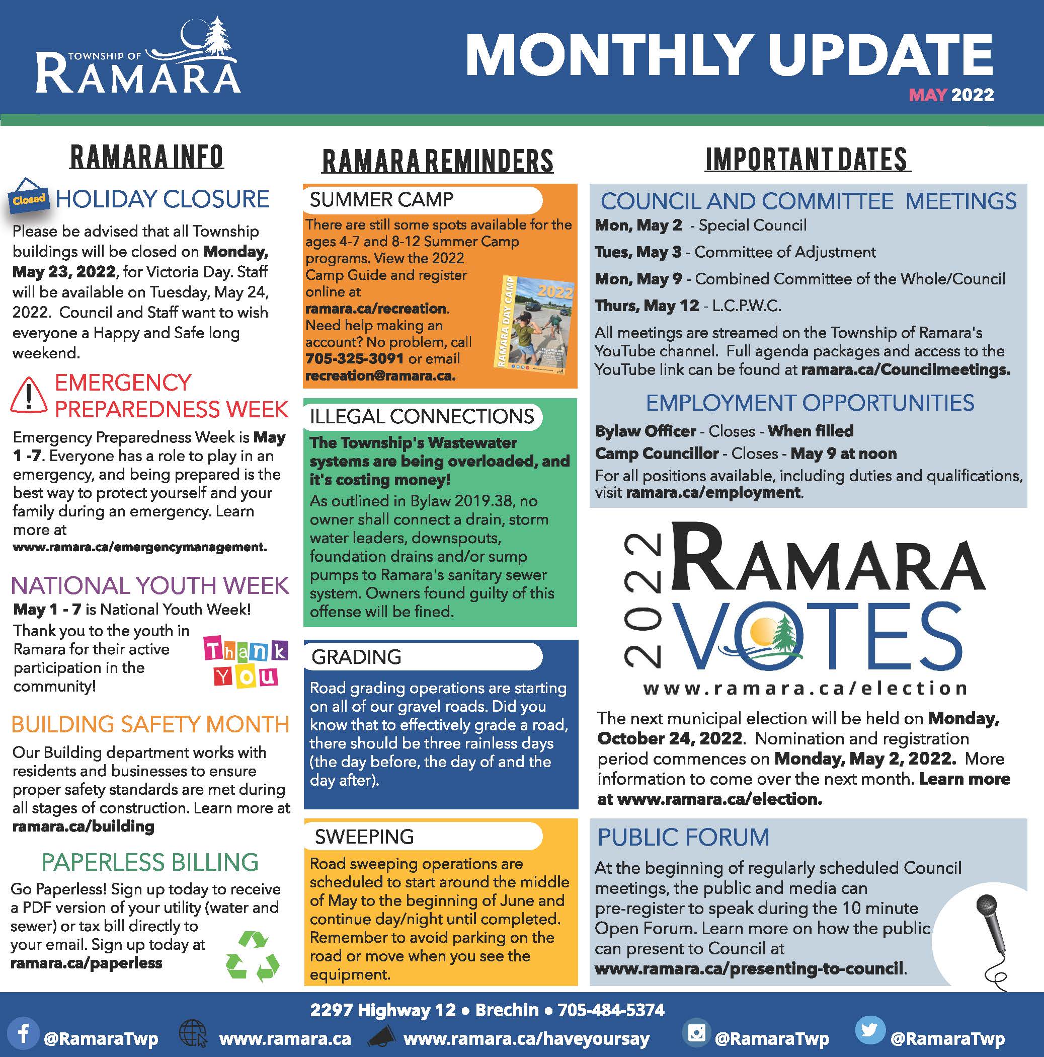 May edition of the Ramara Bulletin that lists all the news and important updates for Ramara Township. 