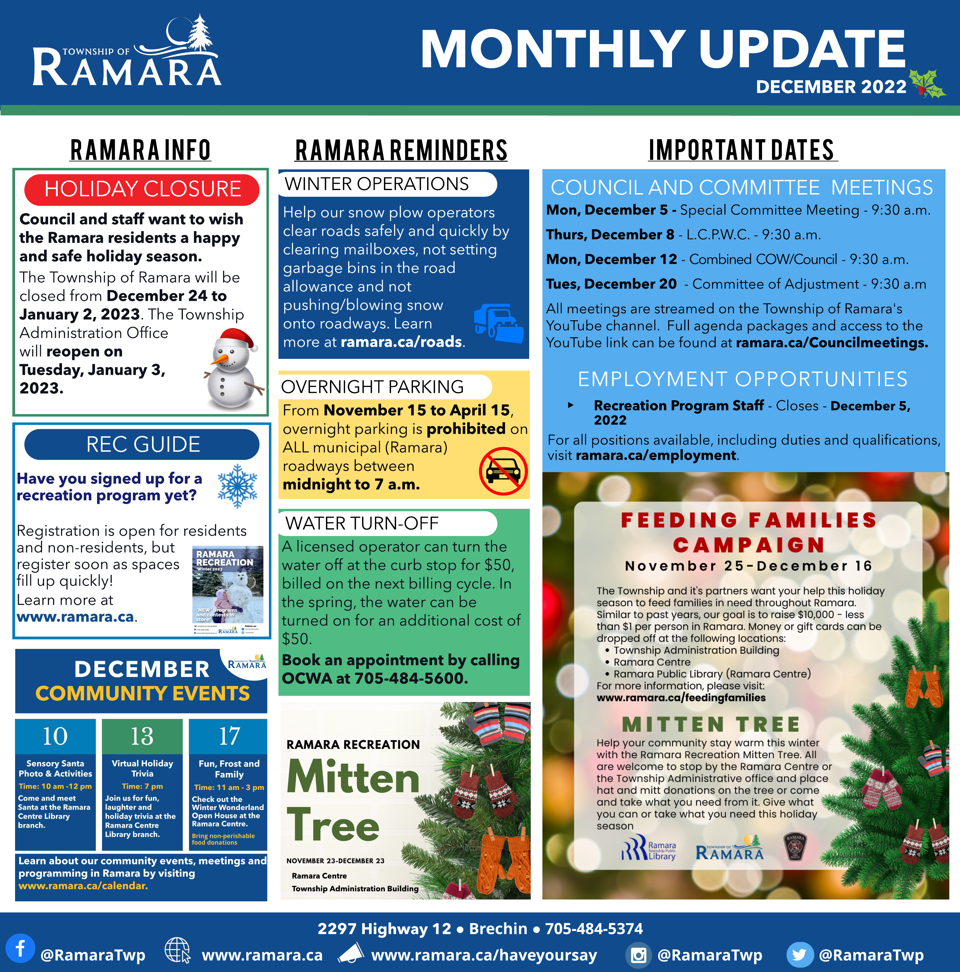 December edition of the Ramara Bulletin that lists all the news and important updates for Ramara Township. 