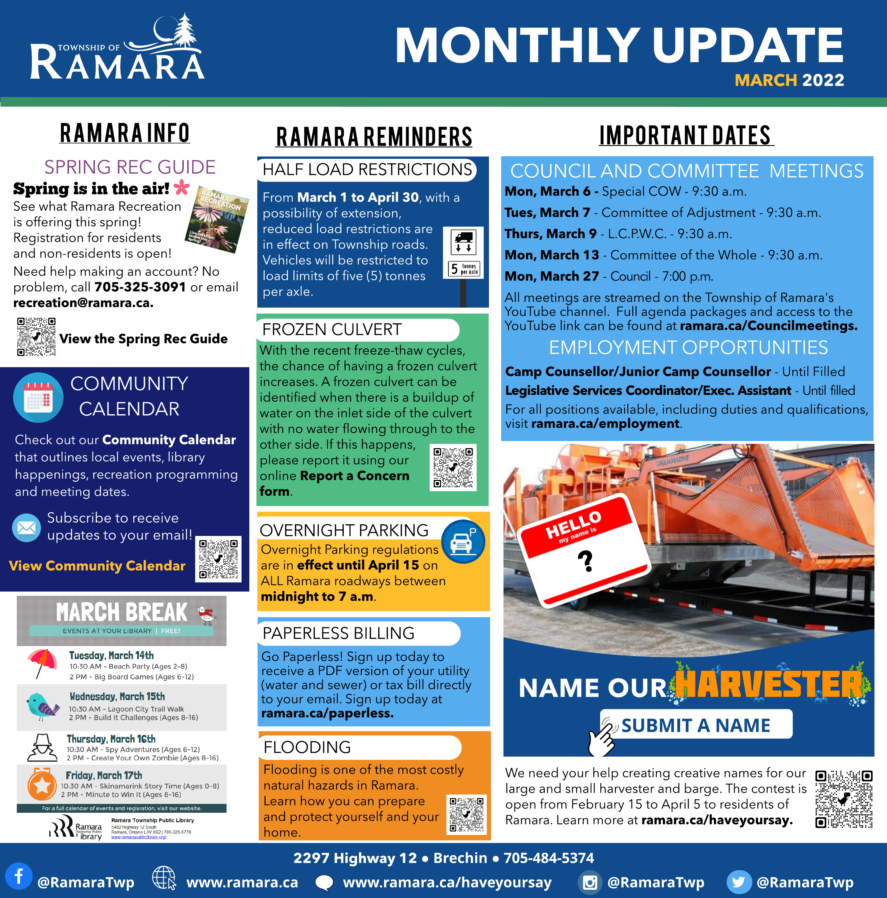 March edition of the Ramara Bulletin that lists all the news and important updates for Ramara Township. 