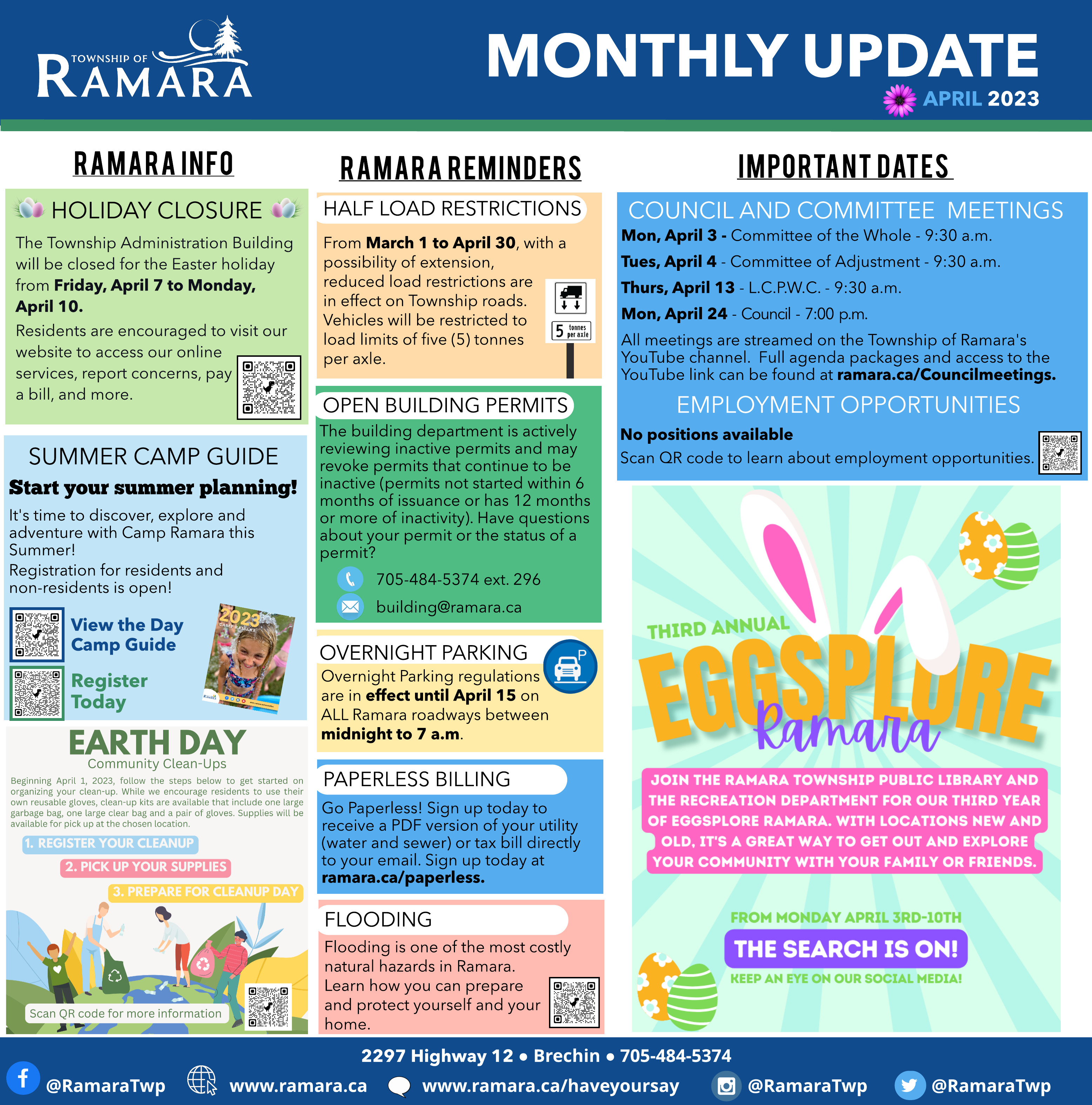 April edition of the Ramara Bulletin that lists all the news and important updates for Ramara Township. 