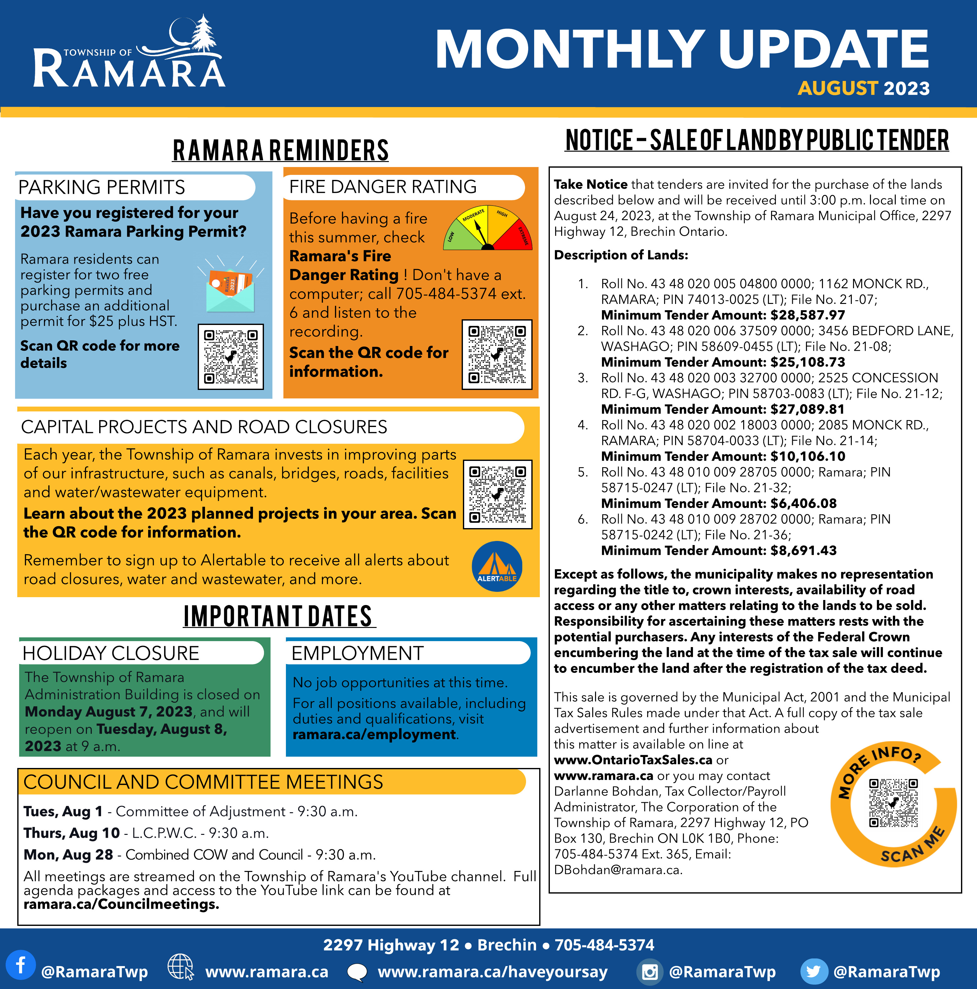 August edition of the Ramara Bulletin that lists all the news and important updates for Ramara Township. 