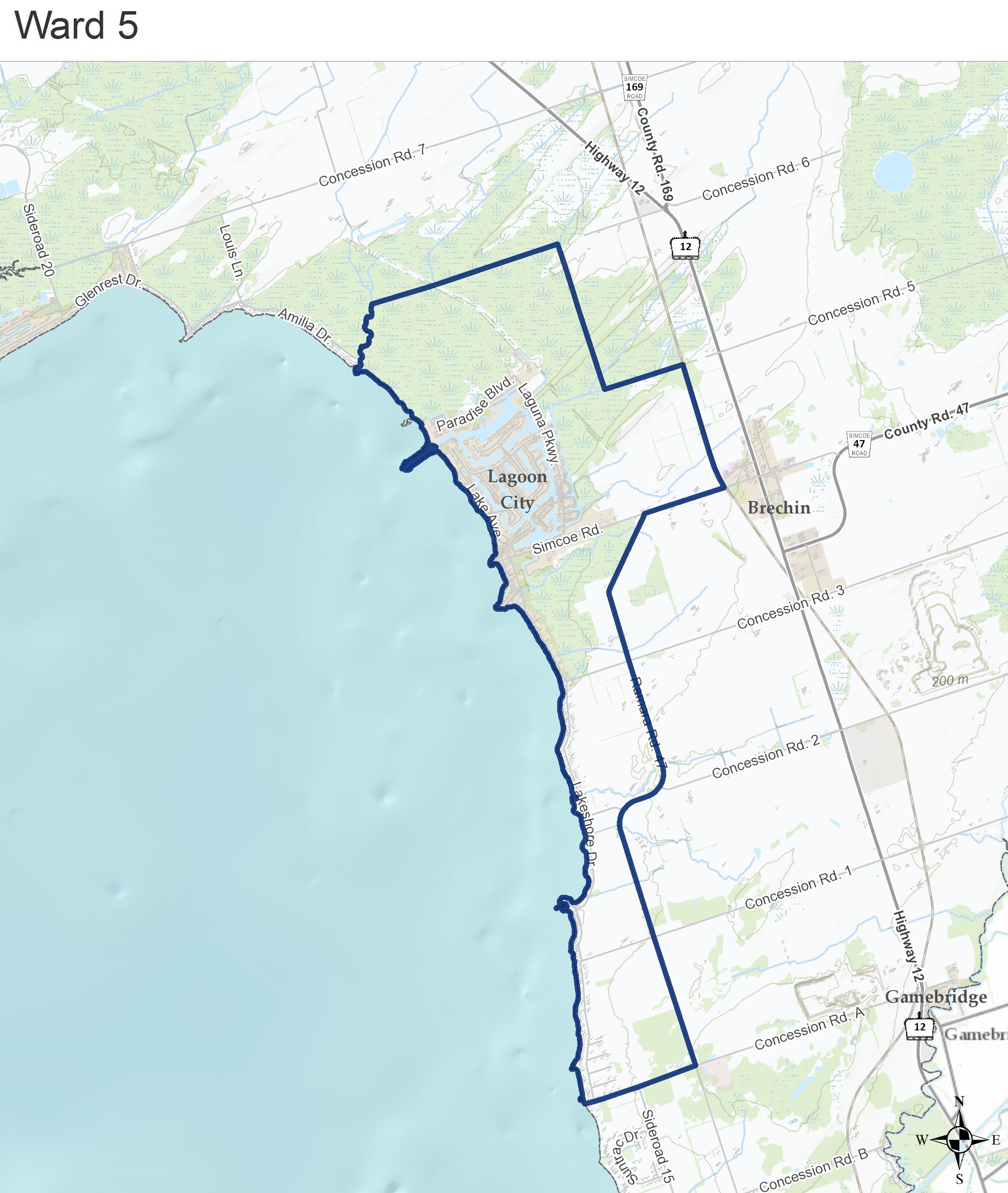 Map showing the area of Ward 5