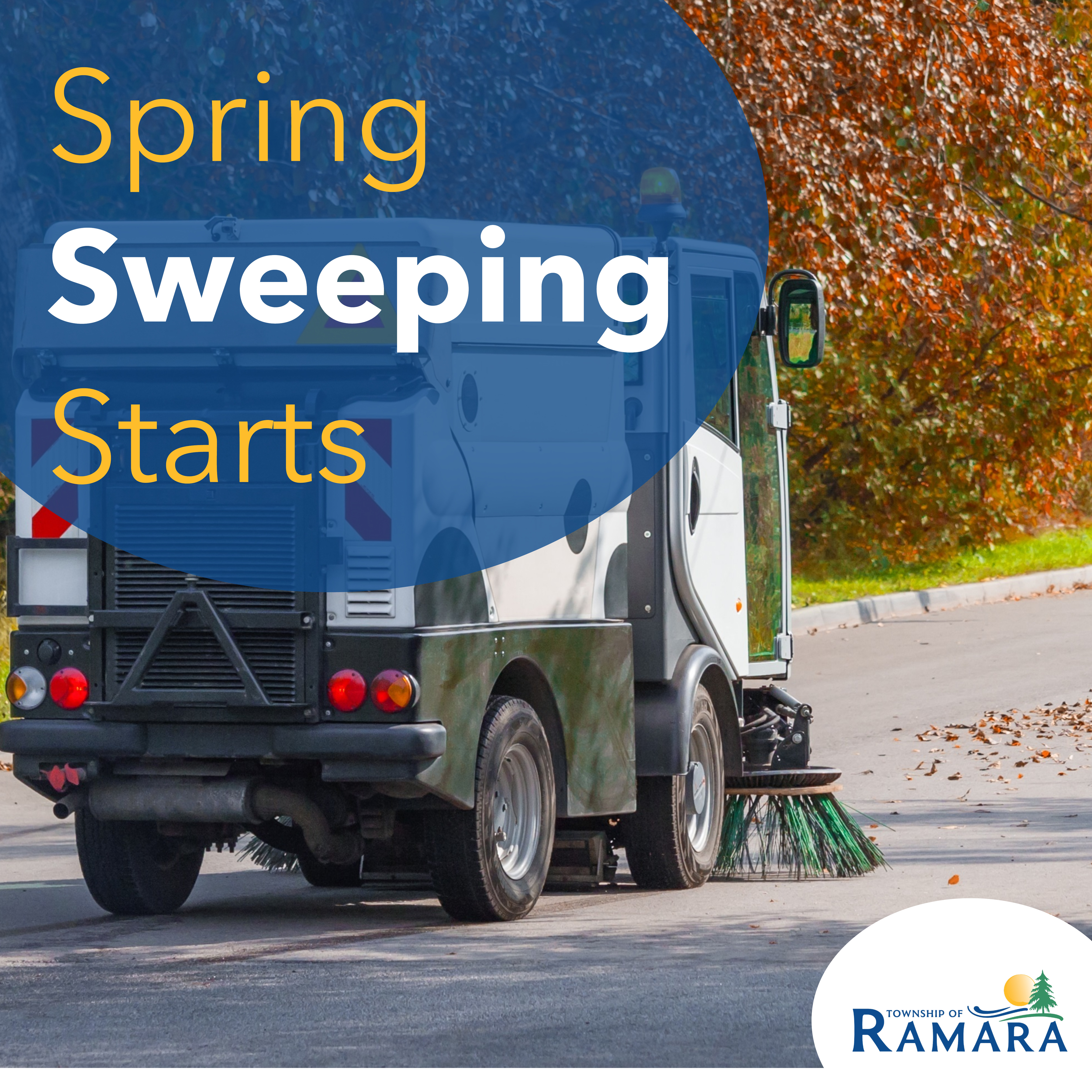 Picture of a street sweeper with the words 'Spring Sweeping Starts'