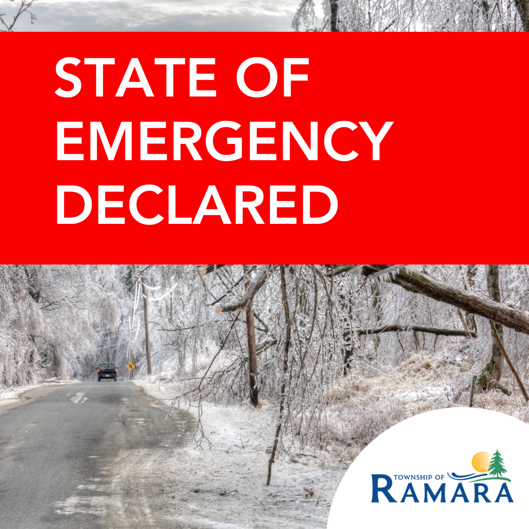 A picture of an ice storm with the words, 'State of Emergency declared'