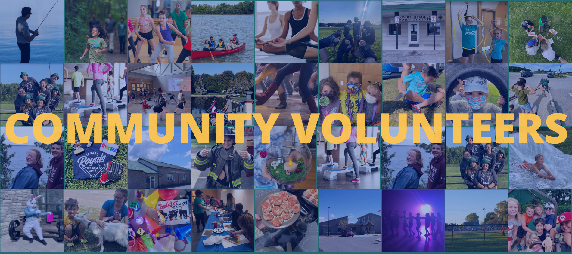 collages of programs with the caption "COMMUNITY VOLUNTEERS"
