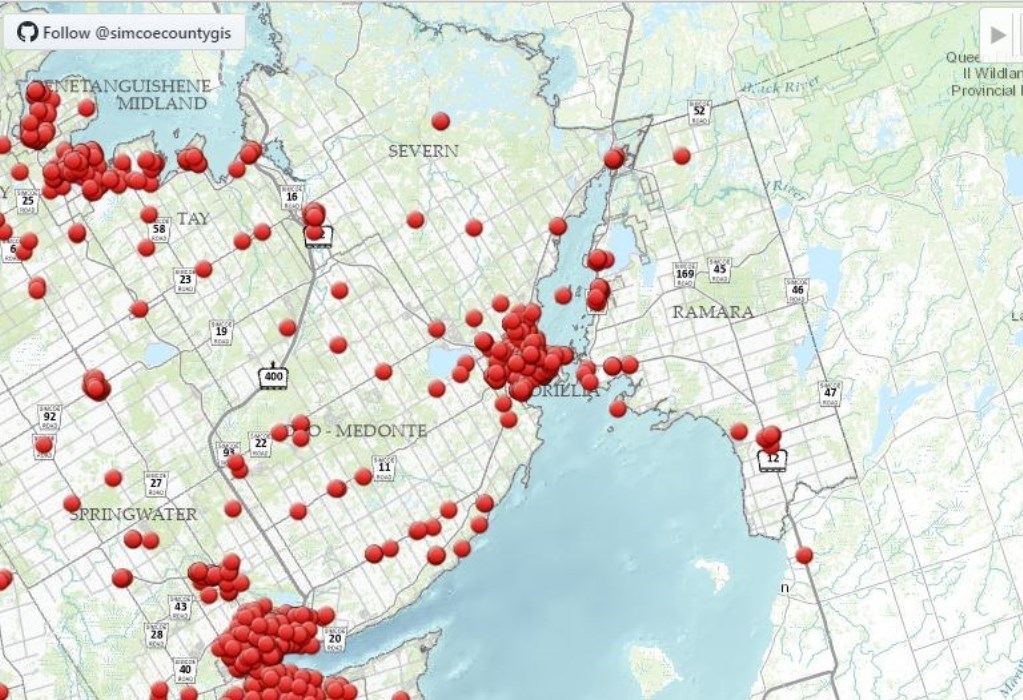 Map of Community Services in the Simcoe County area