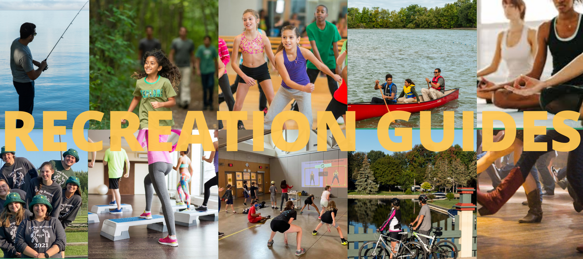 collages of programs with the caption "Recreation Guide"