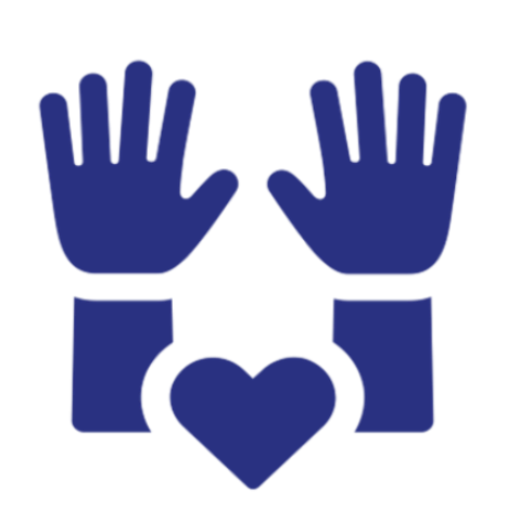 two blue hands with blue heart between them 