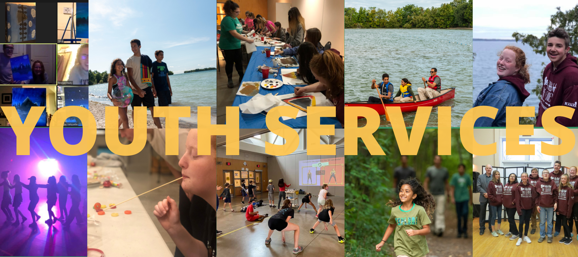 collages of programs with the caption "Youth Services"