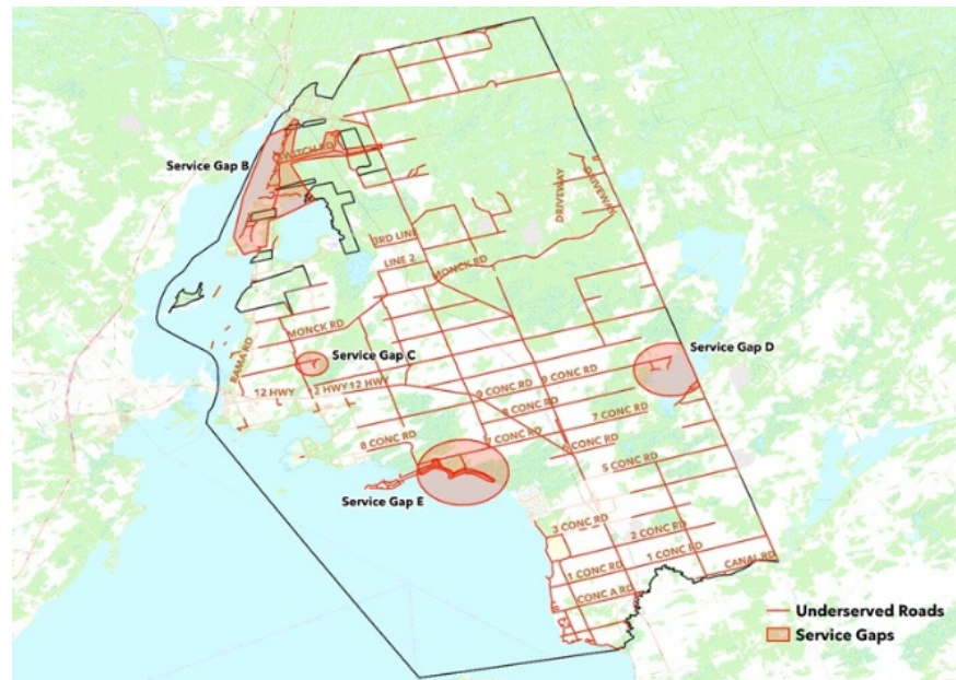 a full picture of the service gap areas that Rogers Communication will provide internet to