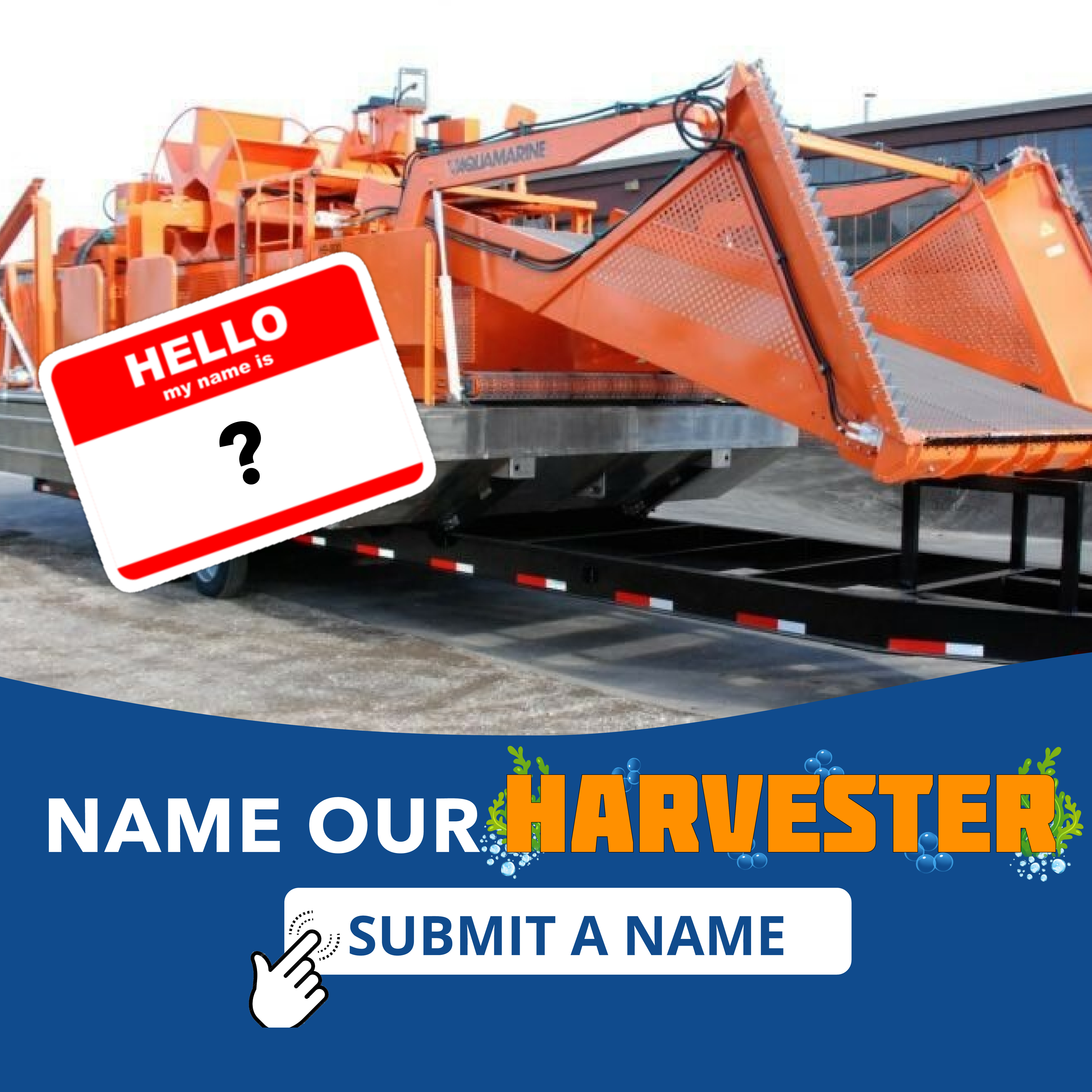 Name Our Harvester Contest information with a picture of a harvester